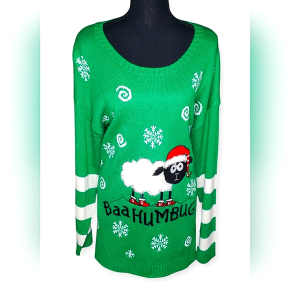 new directions Sweaters - New Directions Green Sheep Christmas Sweater